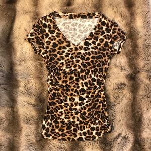 Leopard v-neck ruched top